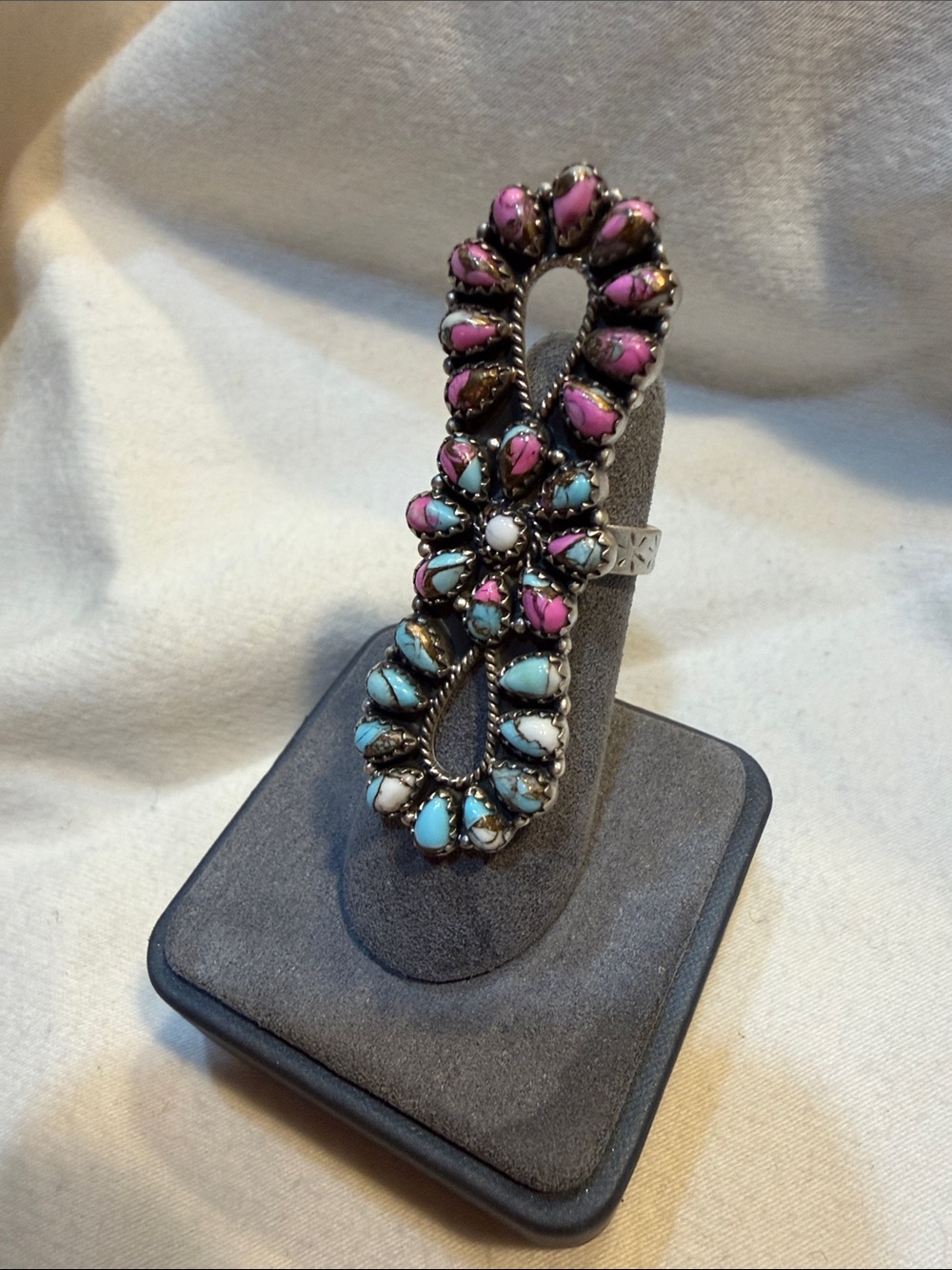 Nizhoni Handmade Cotton Candy Turquoise Cluster Ring